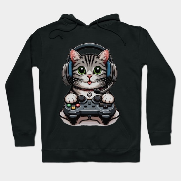funny cute cat love gaming Hoodie by WOLVES STORE